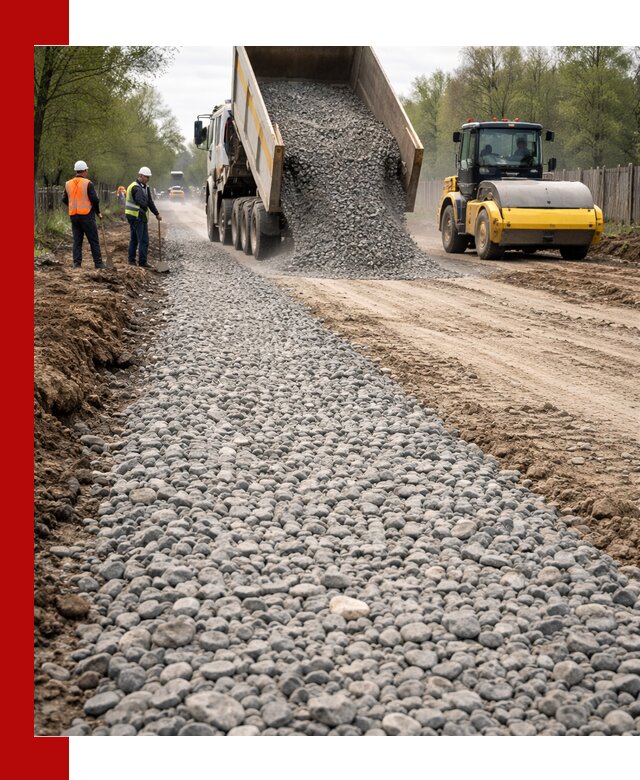 Доставка щебня для отсыпки дорог в Дзержинском высокого качества