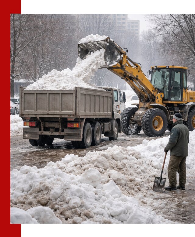 Вывоз снега грузовой техникой в Дзержинском оперативно и чисто